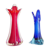 Vases en verre de Murano rouge et bleu