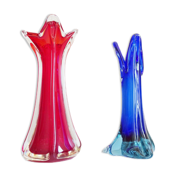 Murano glass vases red and blue