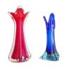 Vases en verre de Murano rouge et bleu