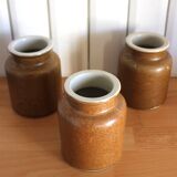 A set of 3 vintage glazed stoneware vases for indoor use.