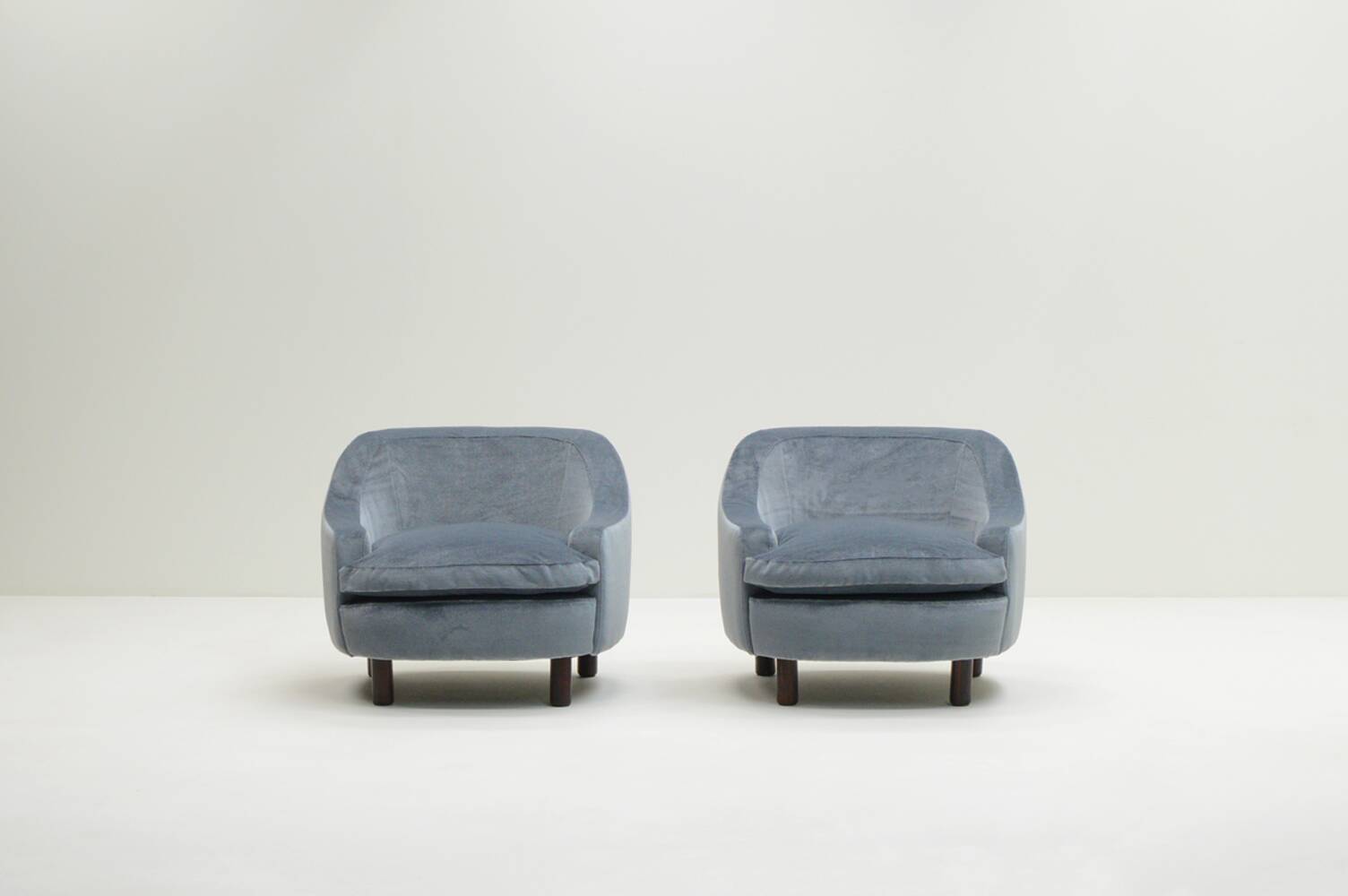 Set of 2 ice blue Mohair lounge chairs, 1950s Italy.