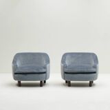 Set of 2 ice blue Mohair lounge chairs, 1950s Italy.