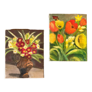 Deux huiles sur toiles à motif