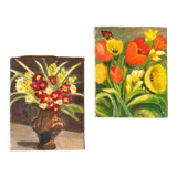 Two oils on canvas with floral motif