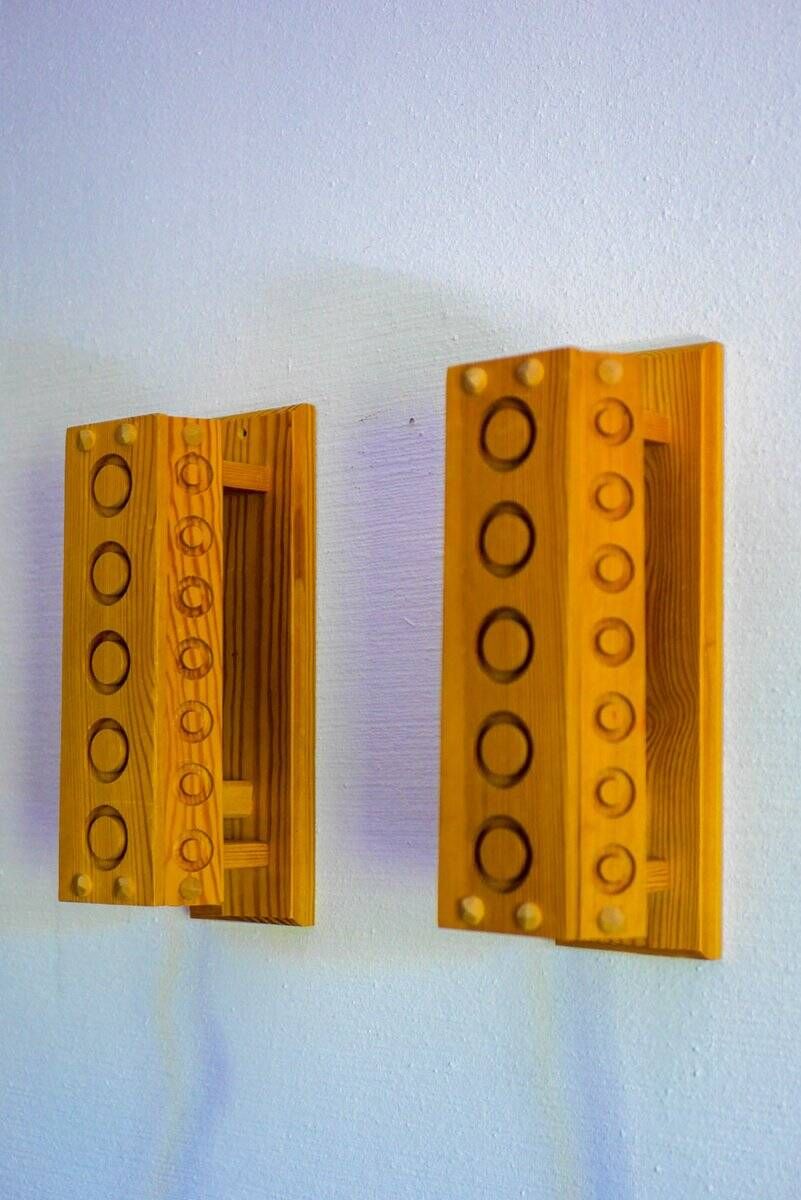 Mid-century modern pine wall sconces from Vemdalia, Sweden, 1975, set of 2
