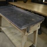 Industrial console table in fir and metal 1930