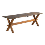 Antique solid wood table with green patina (c.1920)