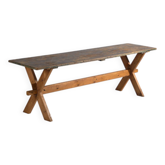 Ancienne table en bois massif à patine verte (c.1920)