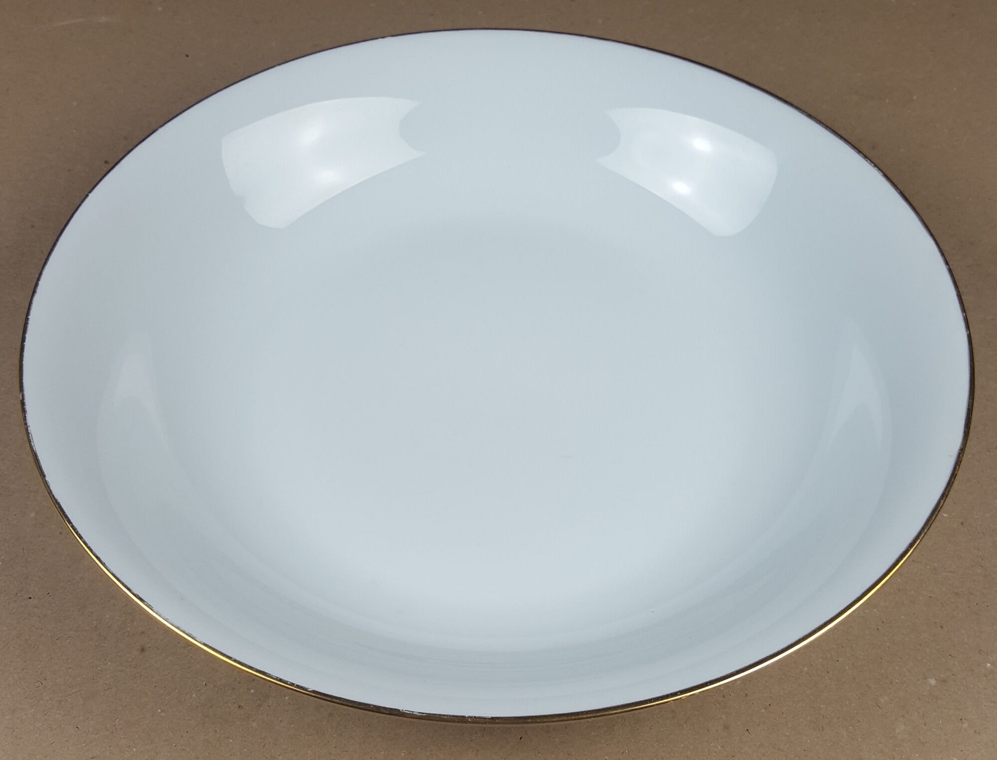 Large round porcelain dish Limoges France gilding gold edging