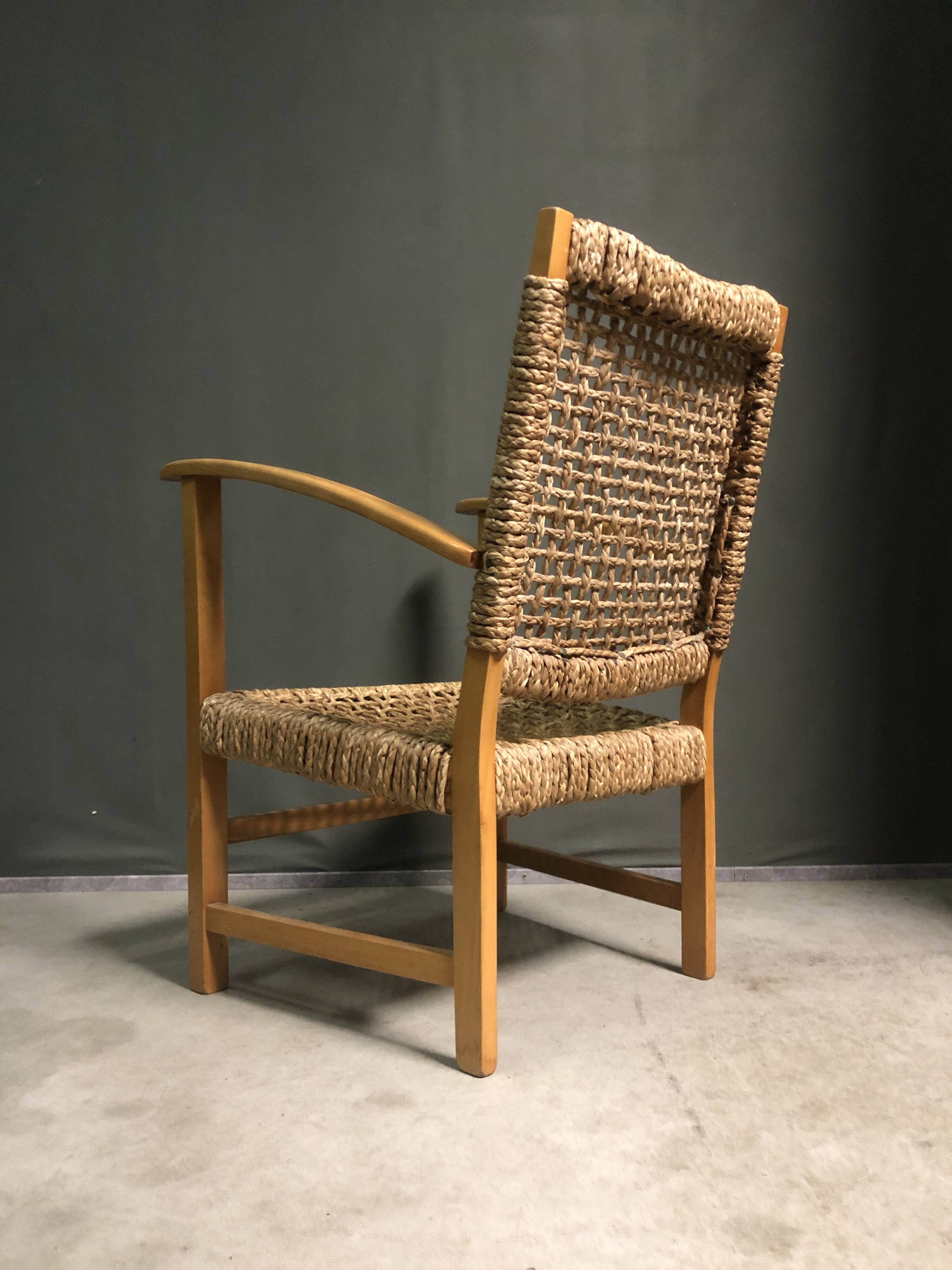 1950's French sea grass rope armchair