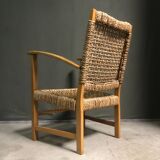 Fauteuil en corde de jonc de mer français des années 1950