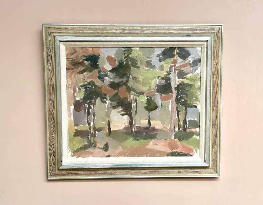 Original Swedish Oil on Canvas – “Pine Forest” by Jan Dahlin – Dated 1959