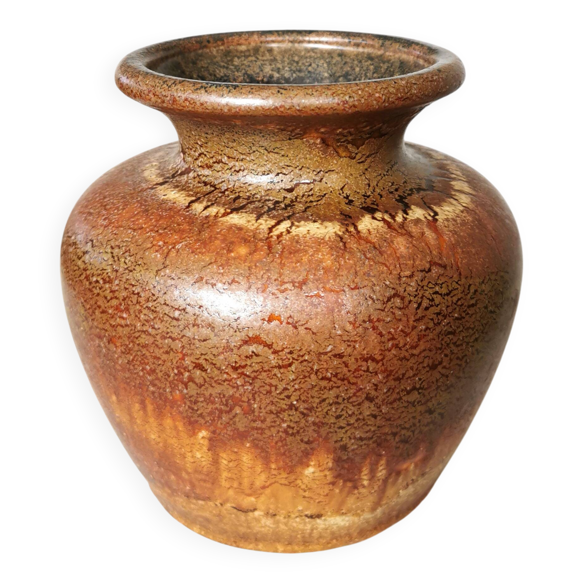 Fat Lava Pottery Vase: Vintage West Germany 202-13, Brown Drip Glaze