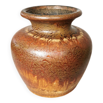 Vase en céramique Fat Lava : vintage Allemagne de l'Ouest 202-13, glaçure coulante brune
