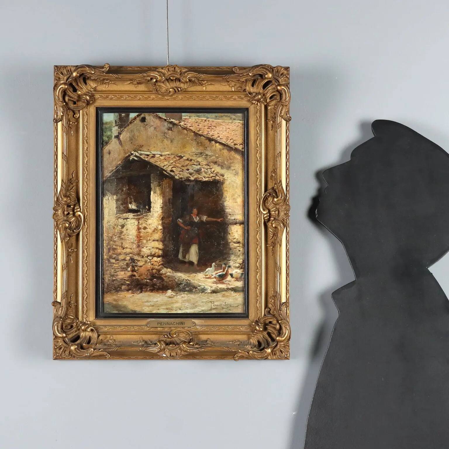 Old painting signed Domenico Pennacchini, oil on hard panel from the 19th century.