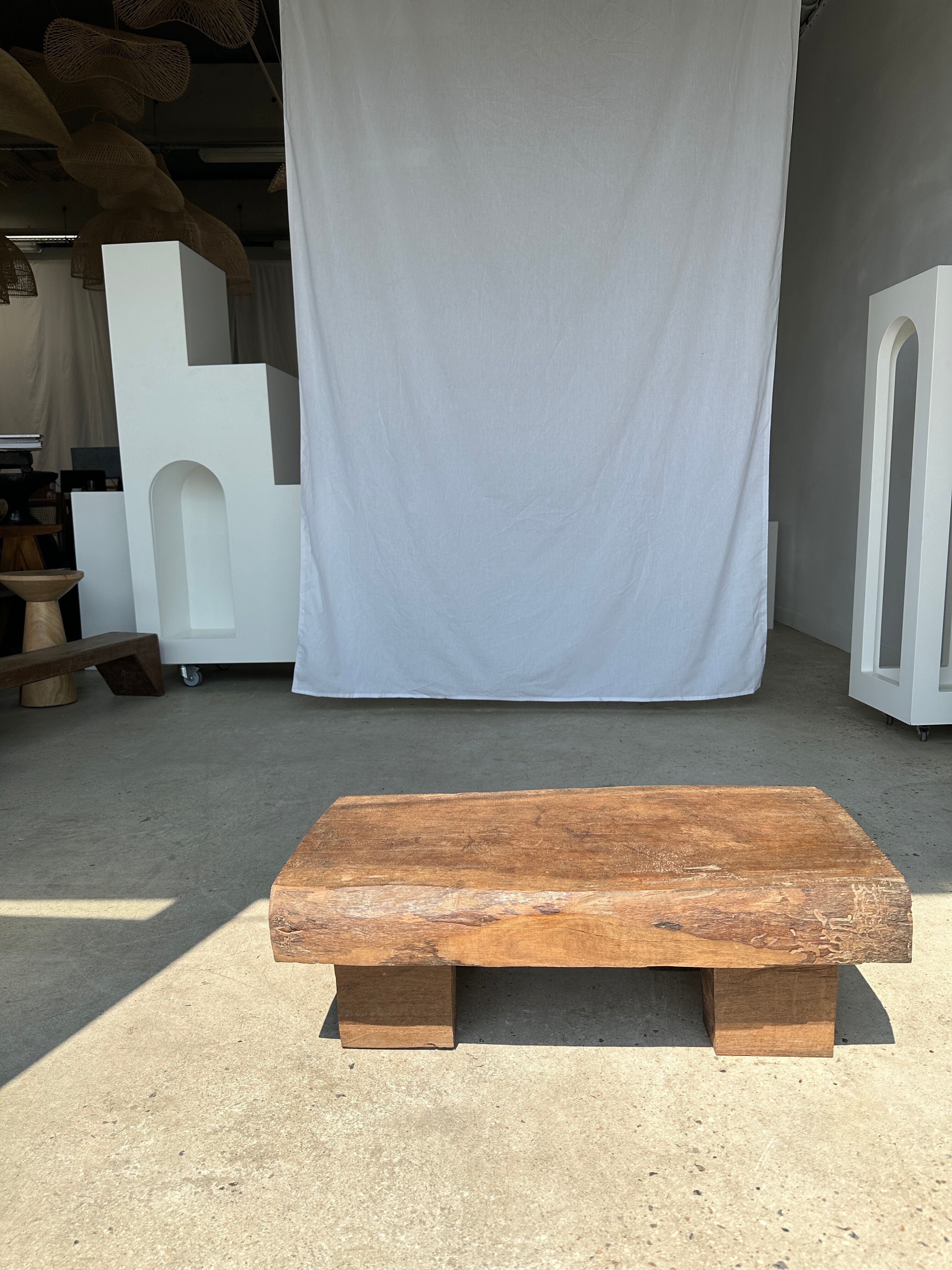 Asian solid wood quadripod brutalist coffee table H30 L81 l42