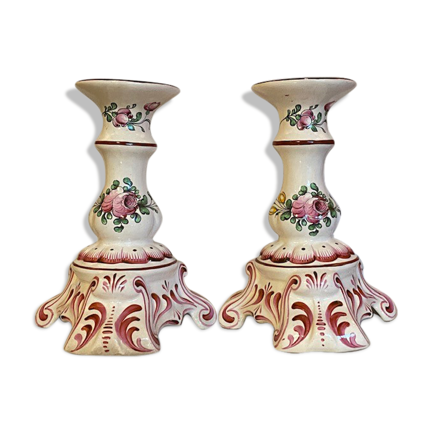 Lot of 2 candlesticks decor vieux strasbourg in earthenware