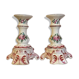 Lot of 2 candlesticks decor vieux strasbourg in earthenware