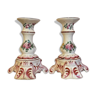 Lot of 2 candlesticks decor vieux strasbourg in earthenware