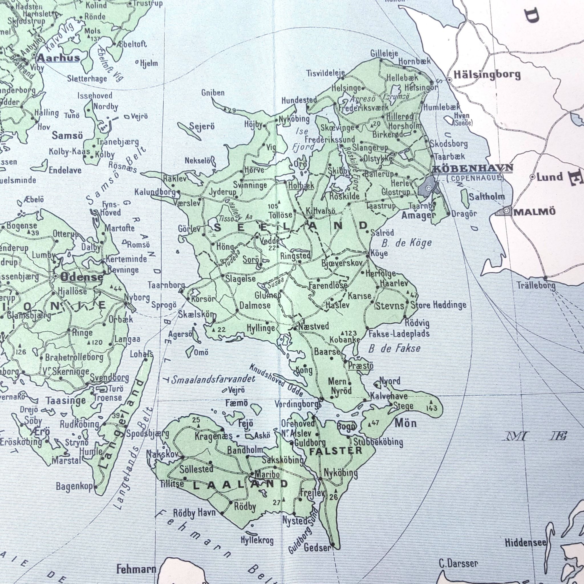 Carte ancienne Danemark Islande Scandinavie 43x43cm de 1950