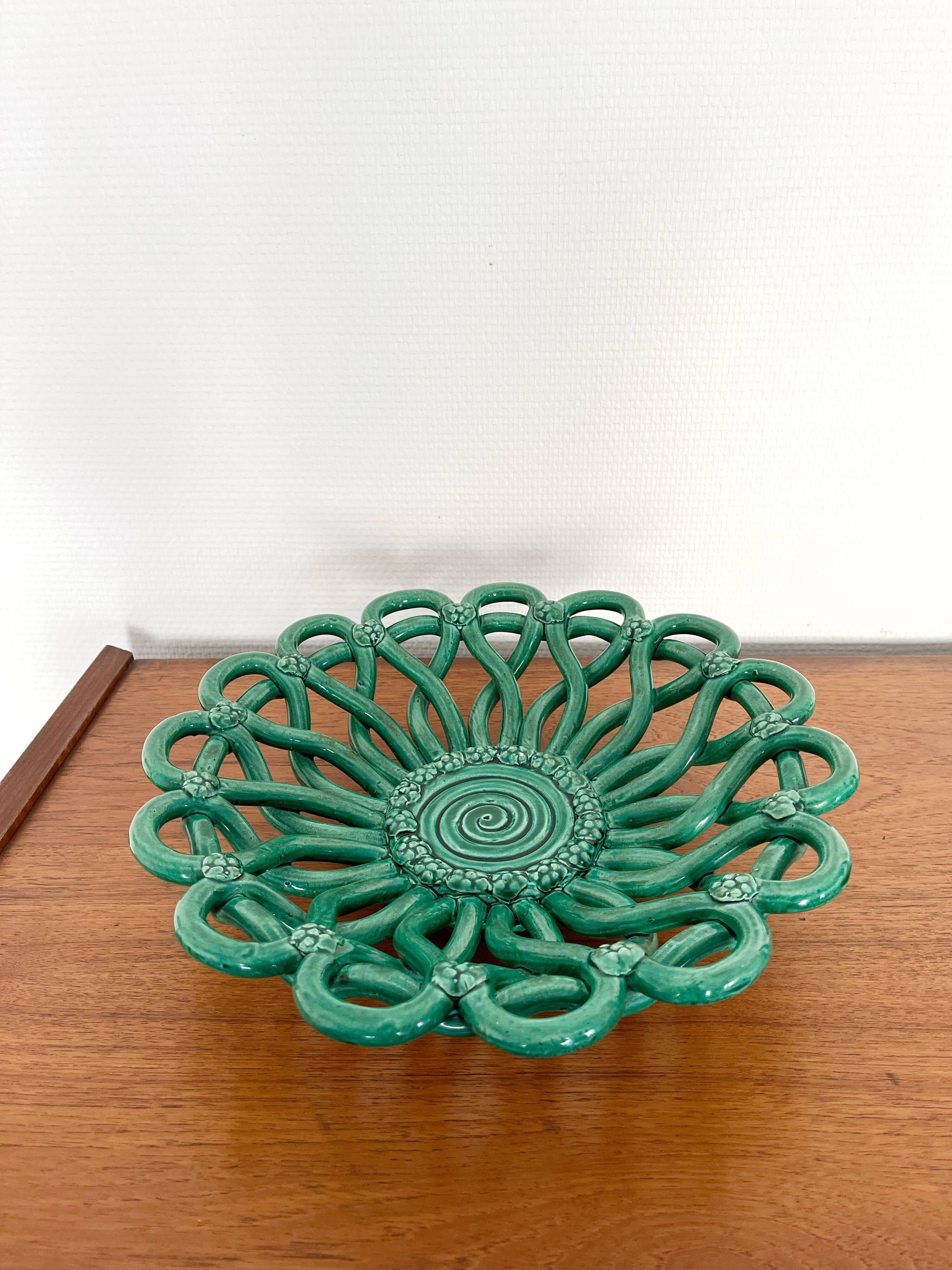 Vintage Vallauris ceramic braided fruit cup