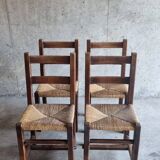 Set of 4 brutalist straw chairs