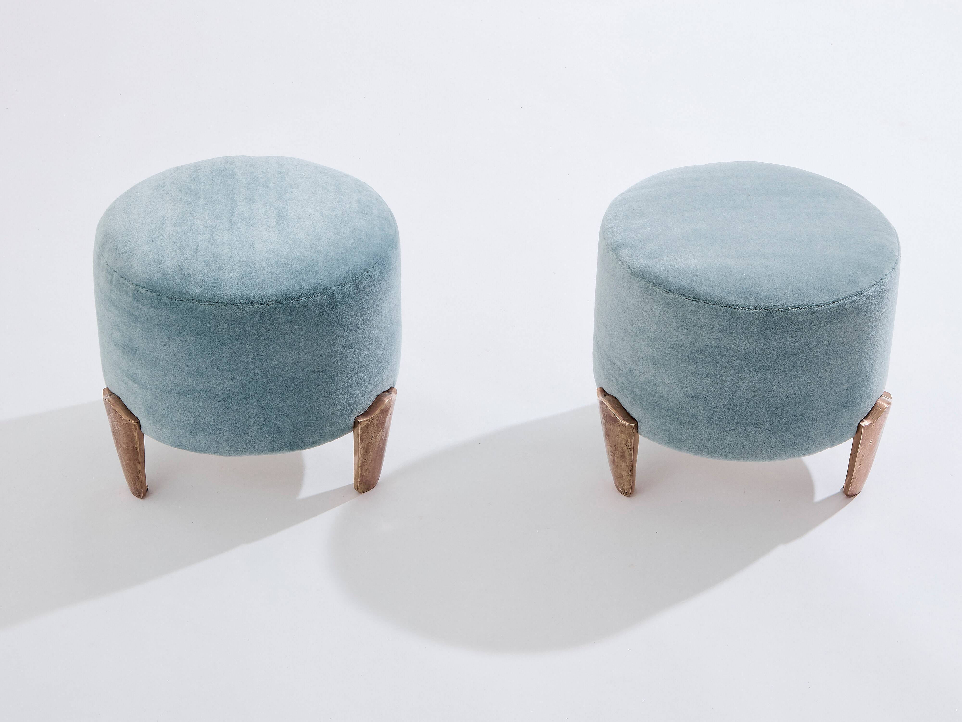 Pair of Garouste & Bonetti Koala pouffes in mohair velvet 1995