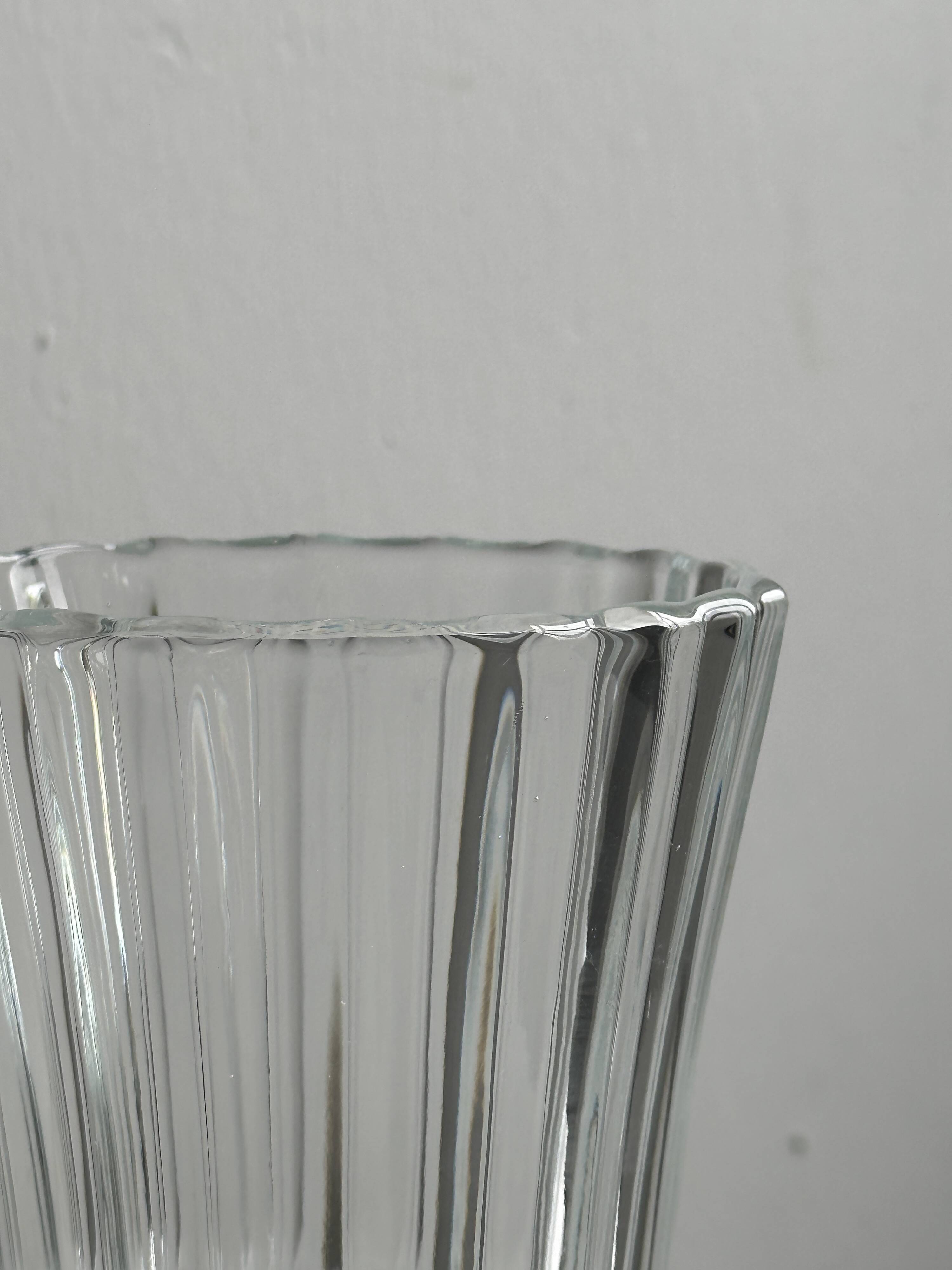 Diamond point molded thick glass vase.