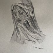 Painting signed watercolor monochrome sepia study statue of “the veiled virgin by Giovanni Strazza”