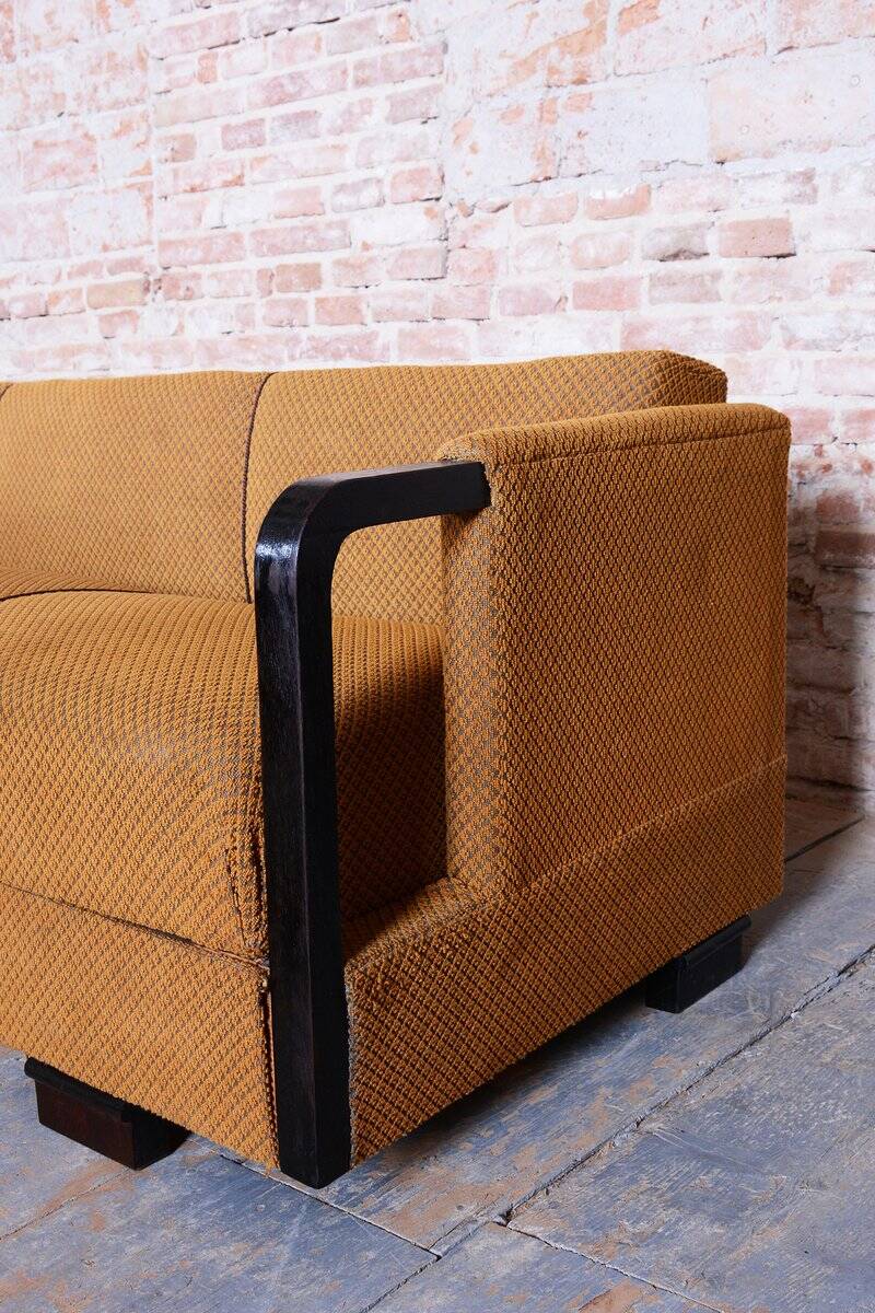 Czech Art Deco Sofas and Lounge Chairs in Beech and Oak attributed to Jindrich Halabala for Up Závody, 1930s, Set of 3