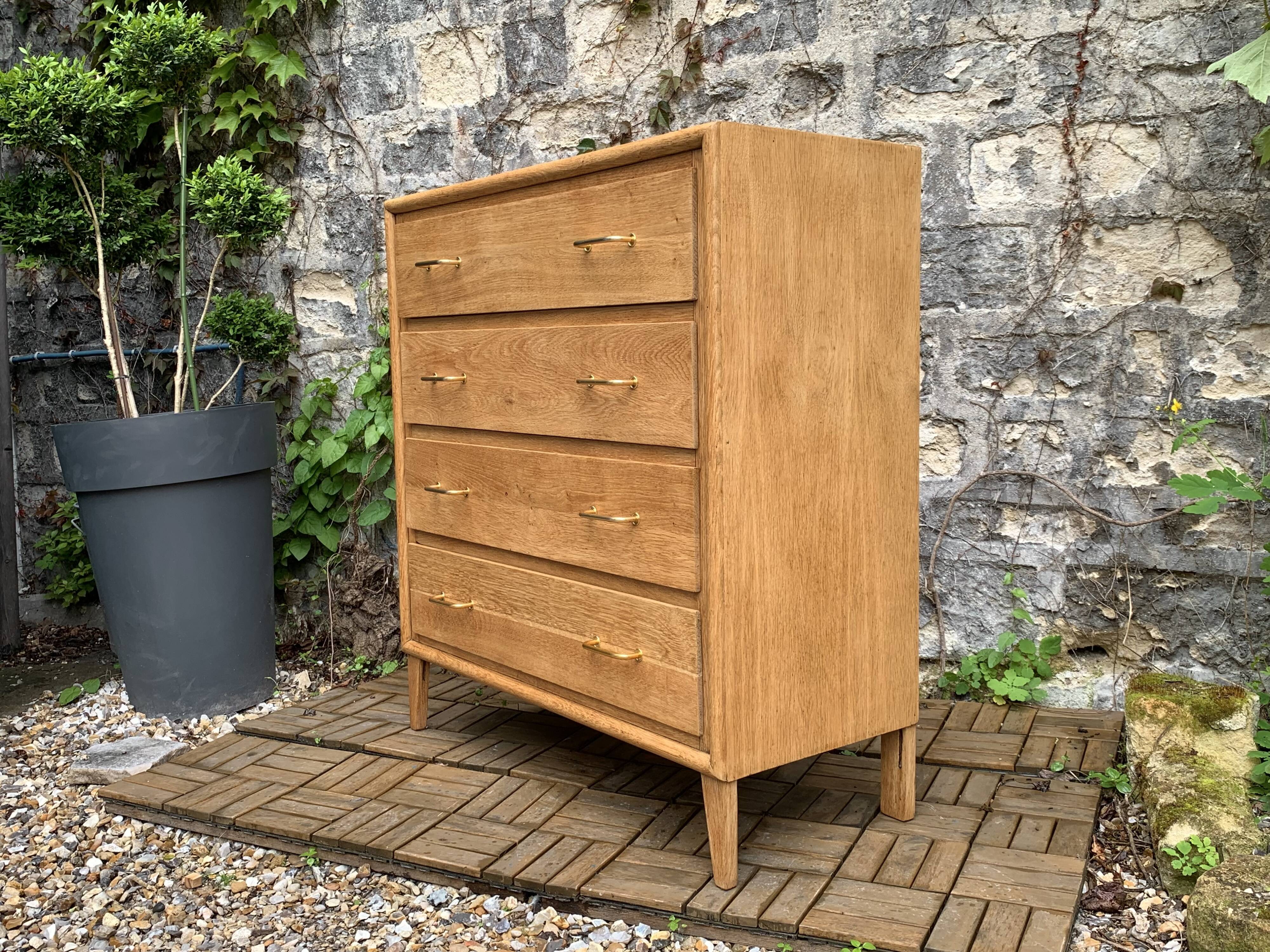 Commode pieds compas et chêne brut massif  1960