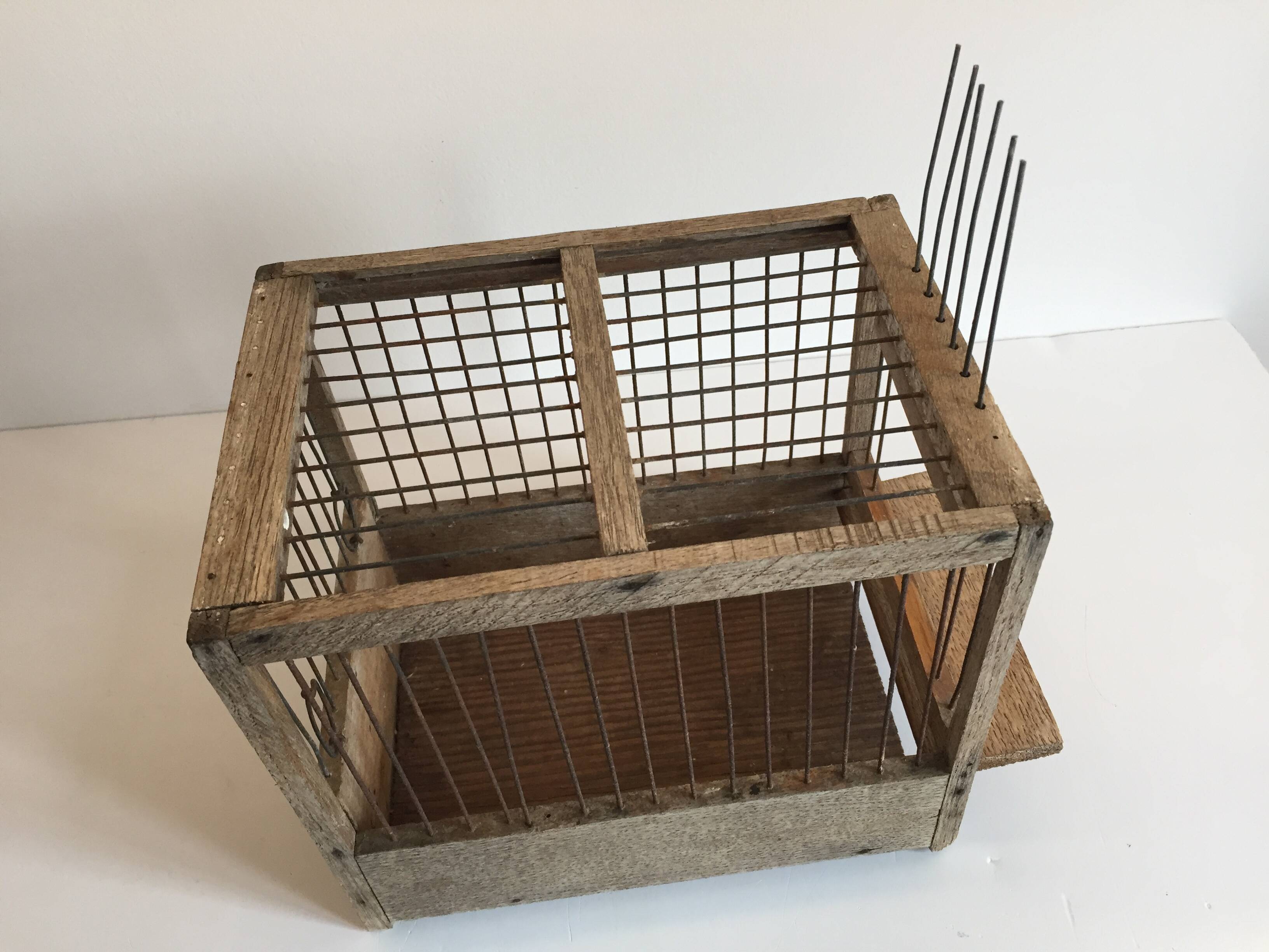Old bird cage in wood and steel
