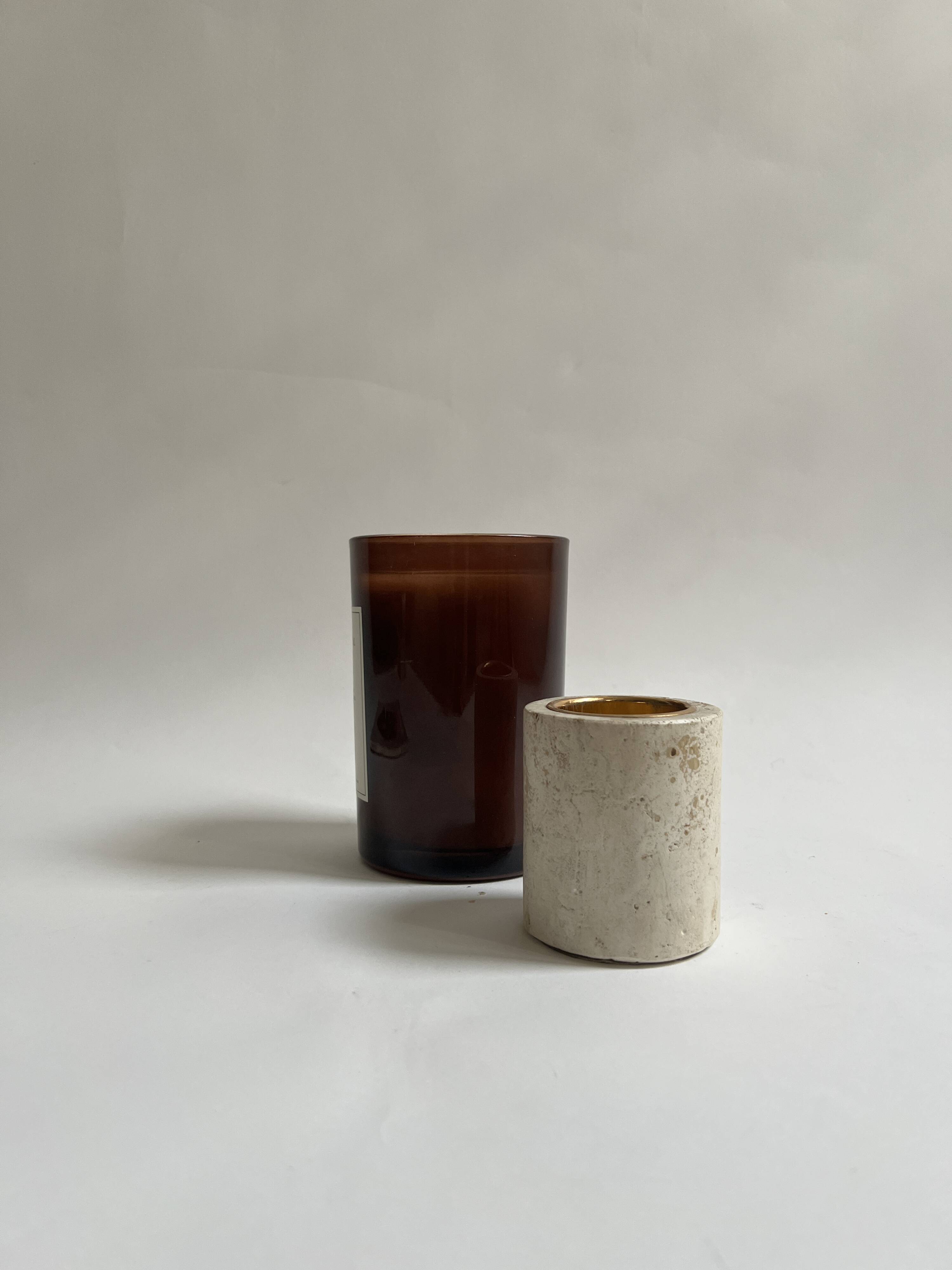 Cylindrical travertine candlestick by Fratelli Mannelli, Italian design 1970