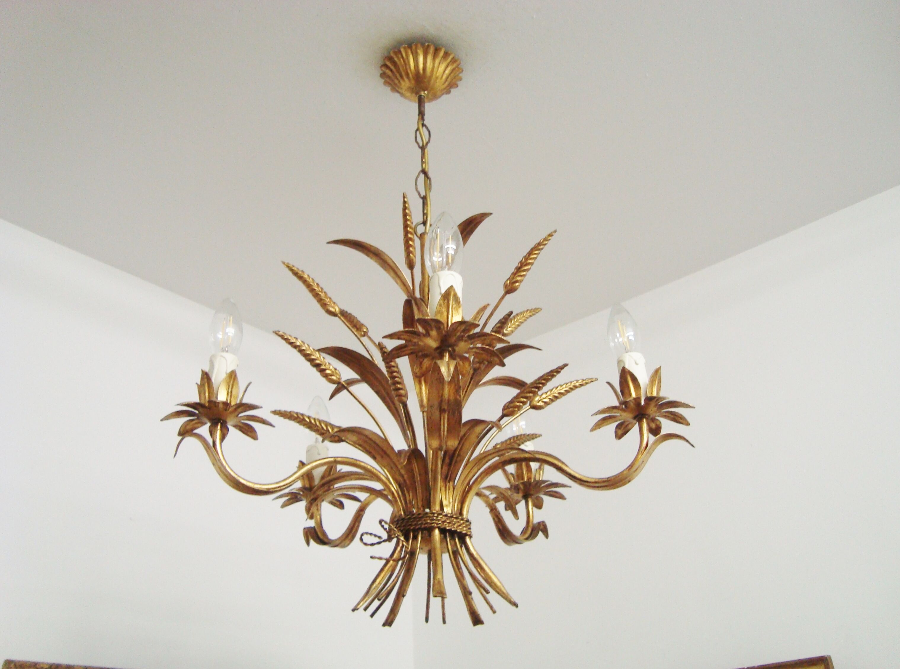 Lustre épis de blé vintage en métal dorado