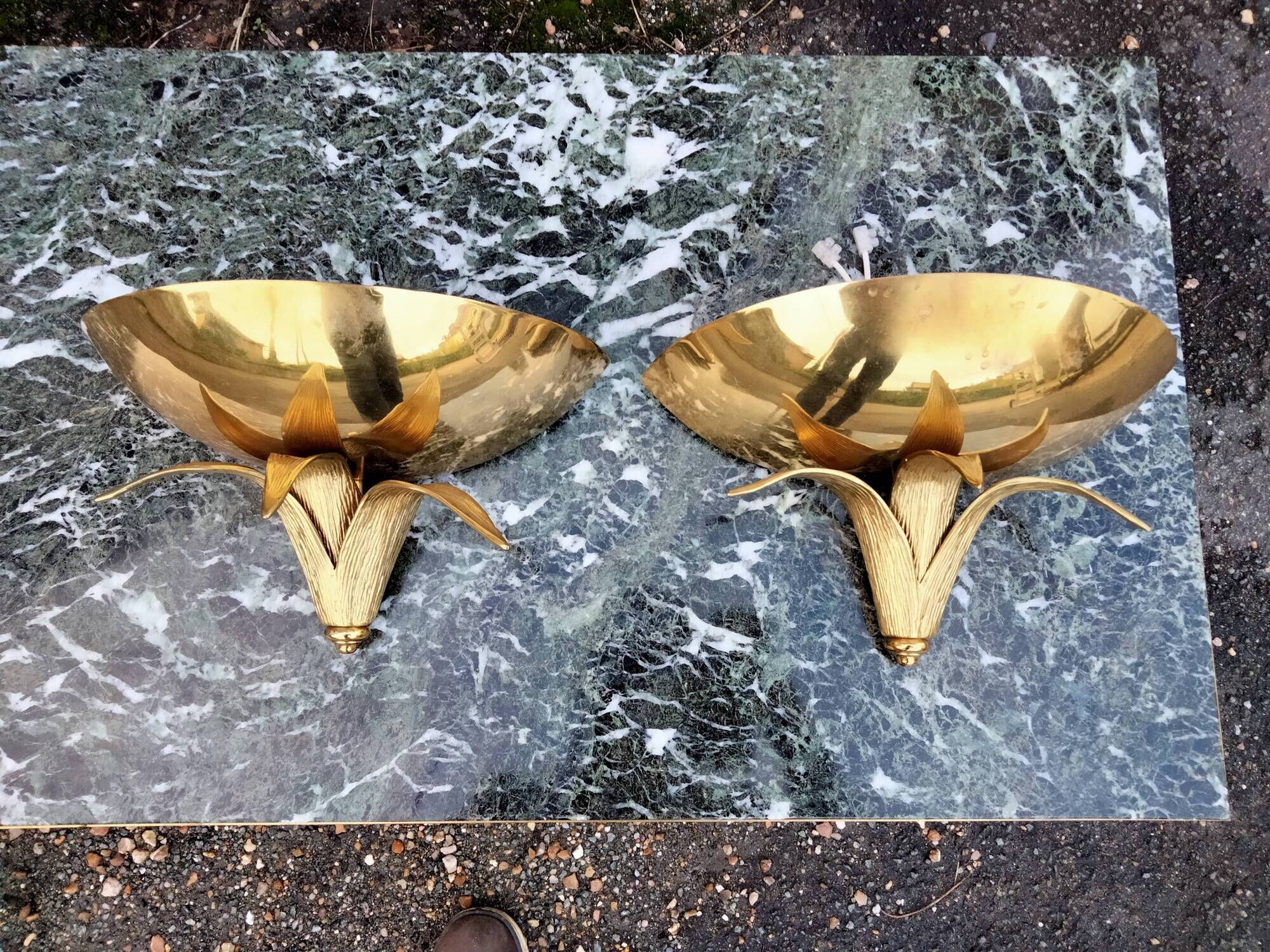 Pair of vintage bronze and antique metal wall lamps