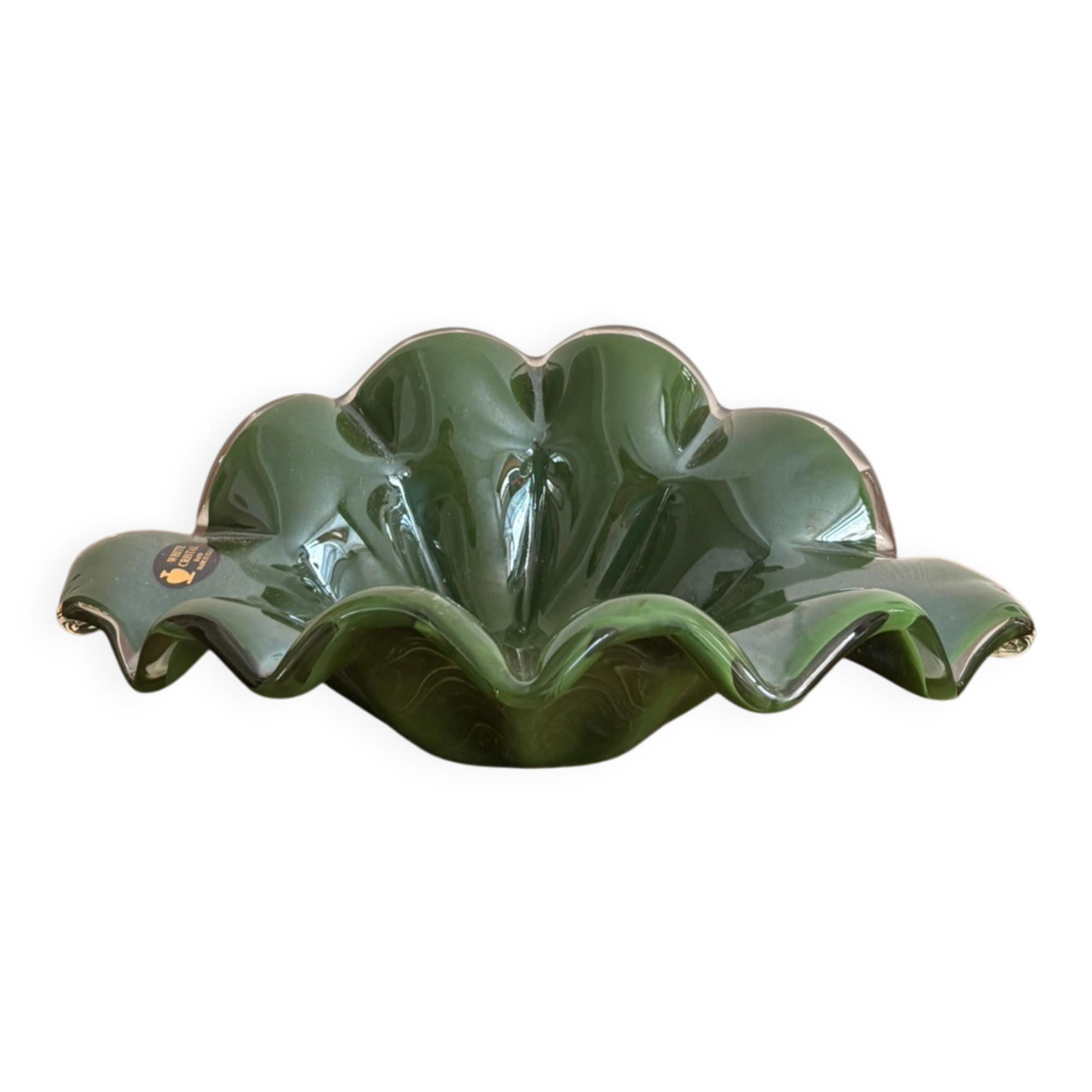 Corolla Cup Empty Pocket Bowl Murano Style Green Crystal