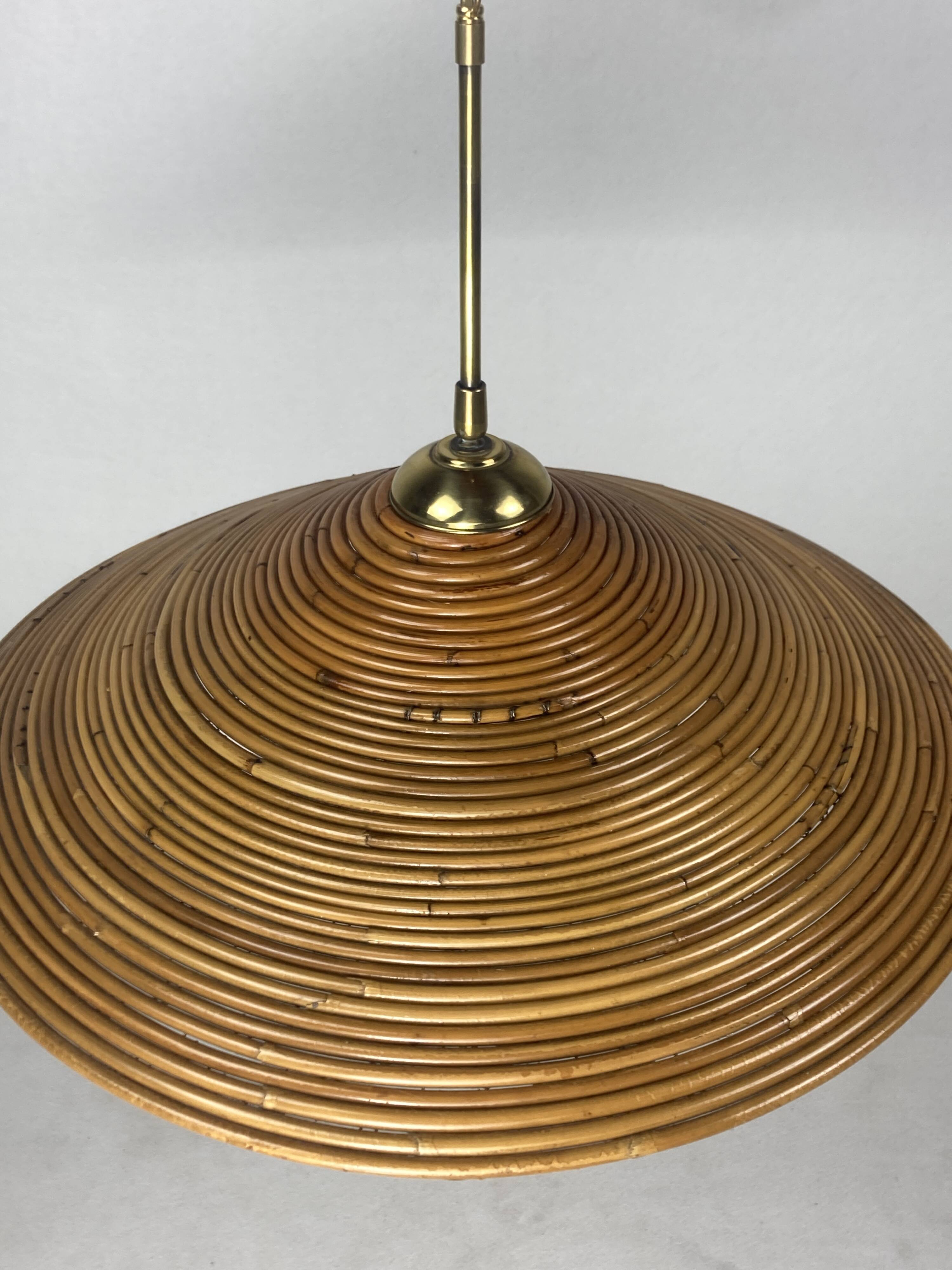 Pencil Split Reed, Rattan, Bamboo & Brass Pendant Lamp, 1970s