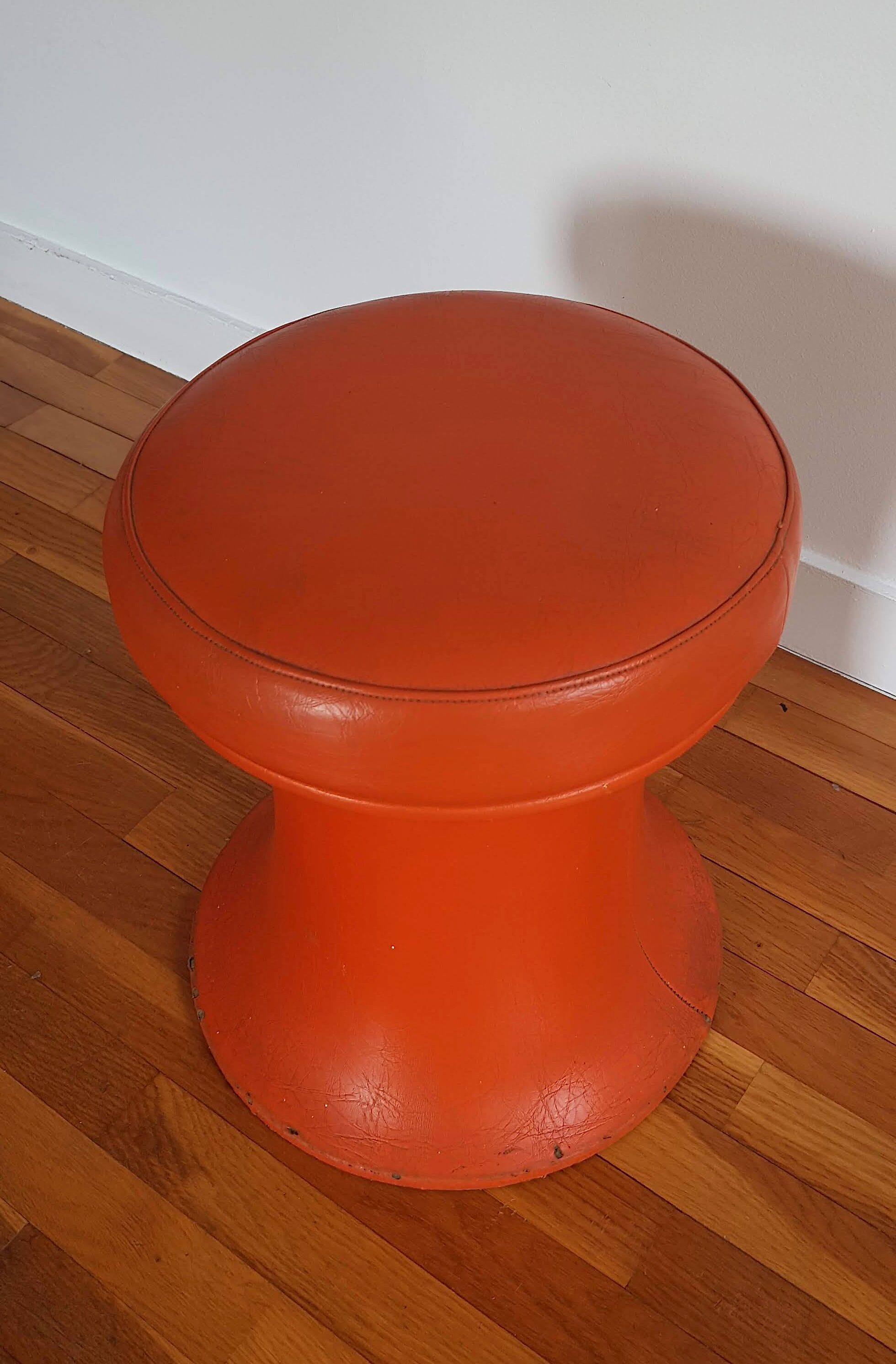 Vintage orange stool shape Tam Tam imitation leather