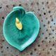 Empty pocket, duck soap dish on green barbotine leaf vintage