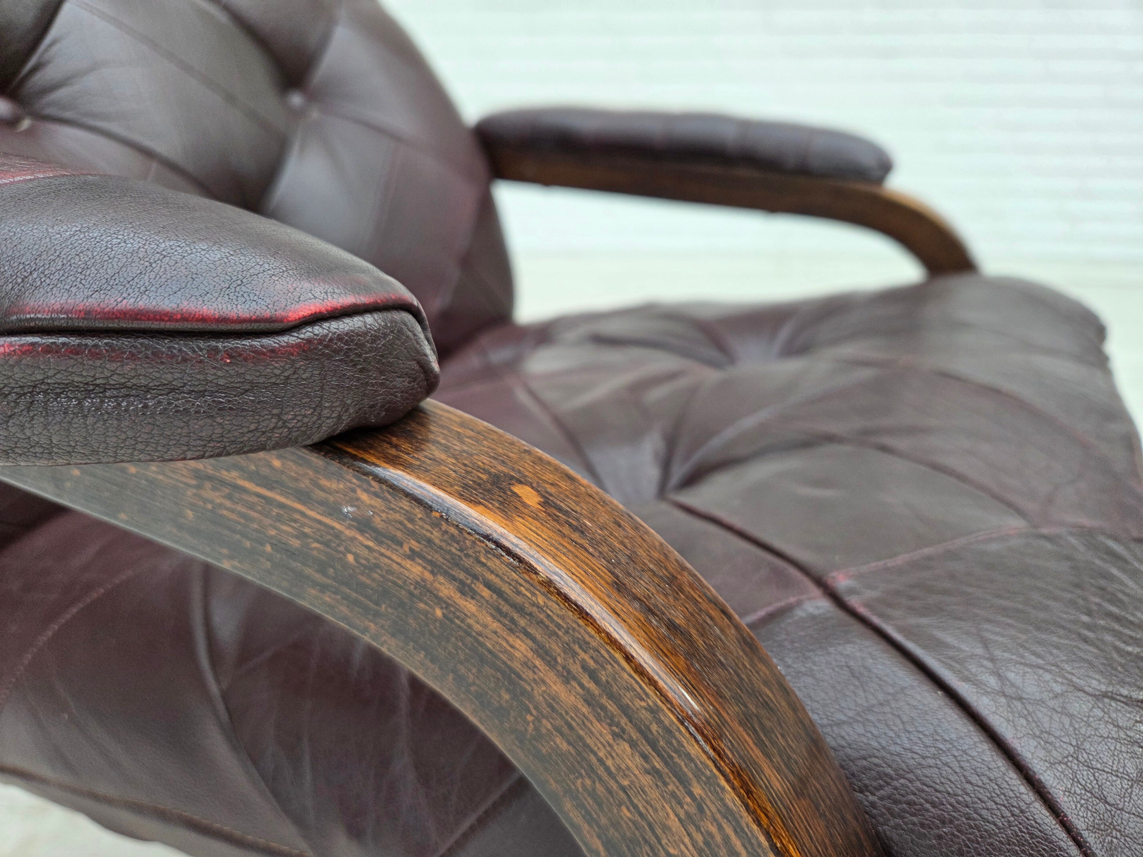 1970s, Scandinavian armchair, brown furniture leather, bent wood.