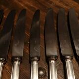 Series of 12 silver metal knives and stainless steel blade Louis XV style floral shell