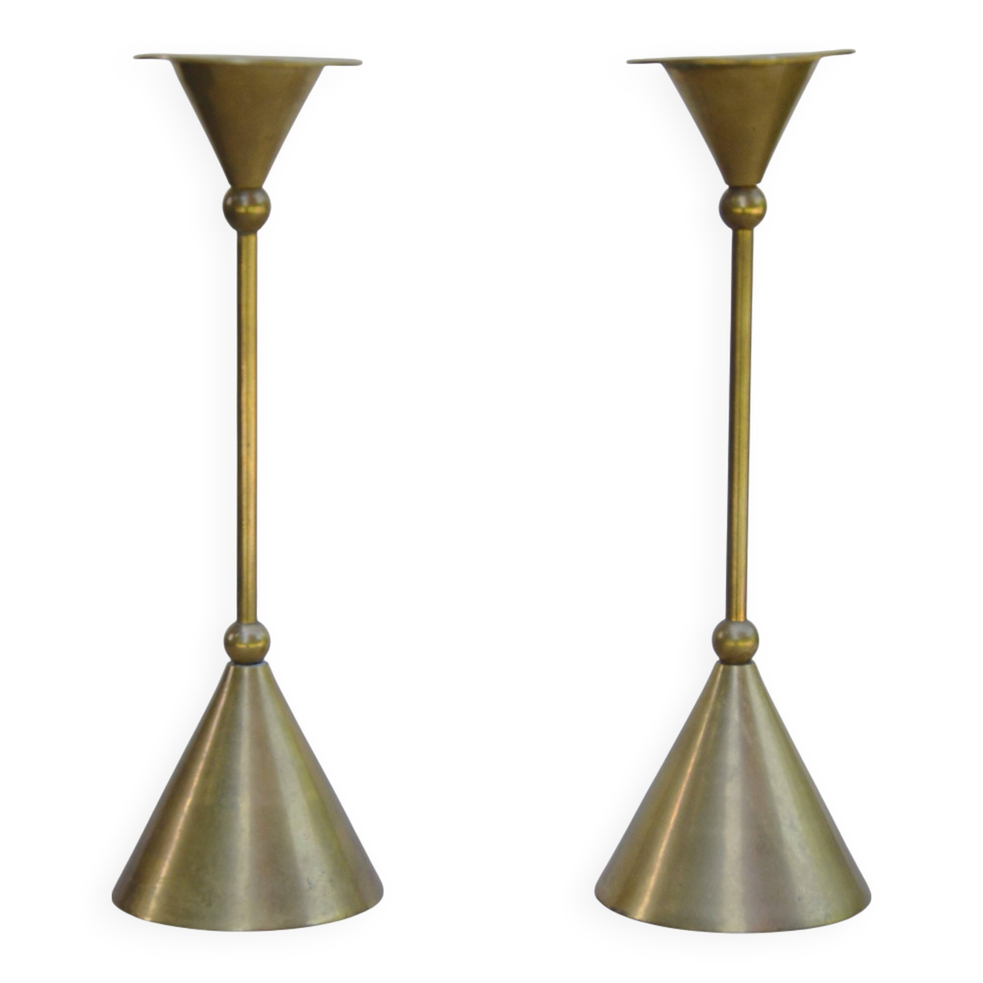 Pair of brass candlesticks, Memphis style