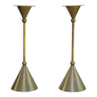 Pair of brass candlesticks, Memphis style