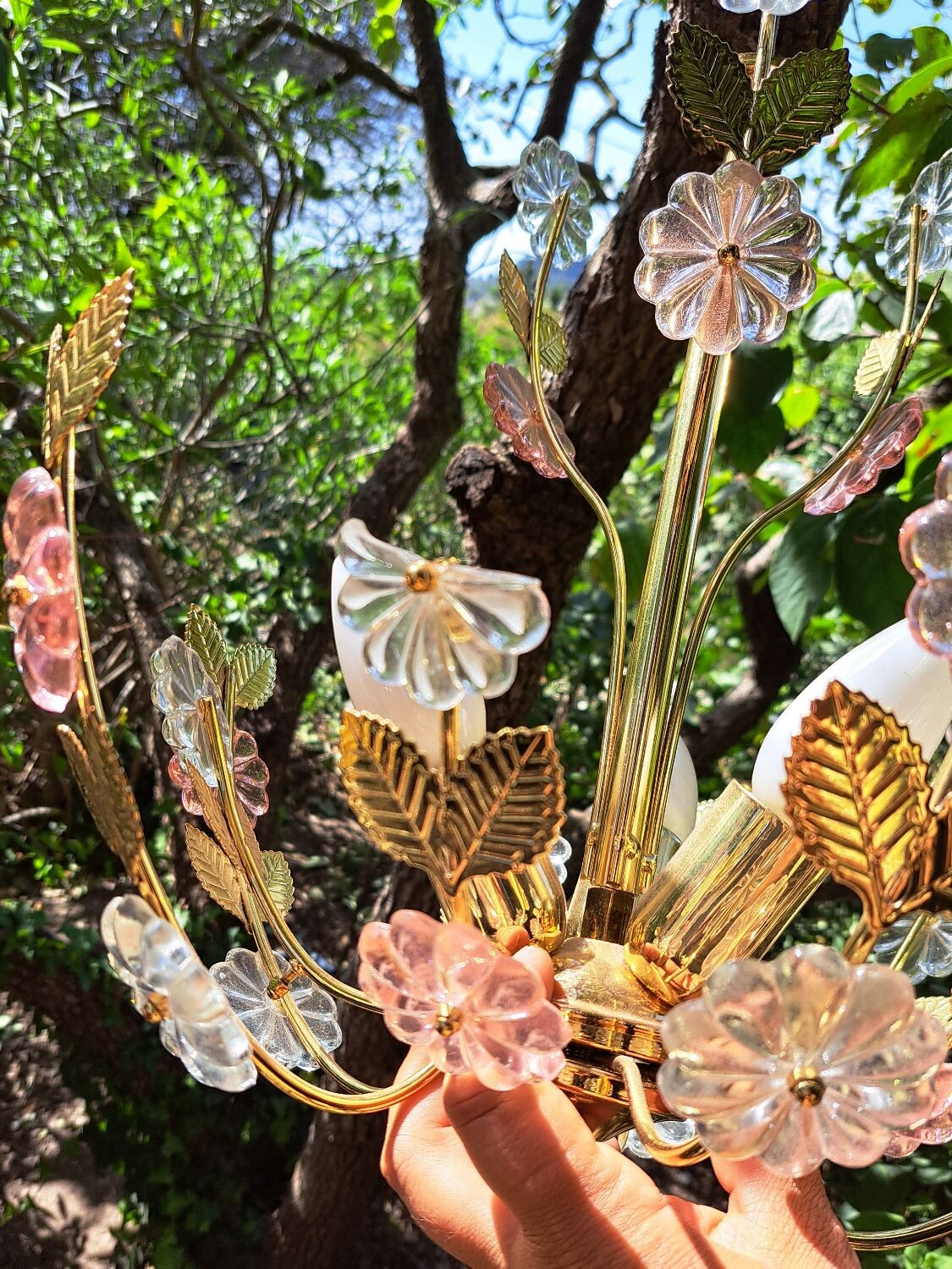 Glass flower chandelier 80s