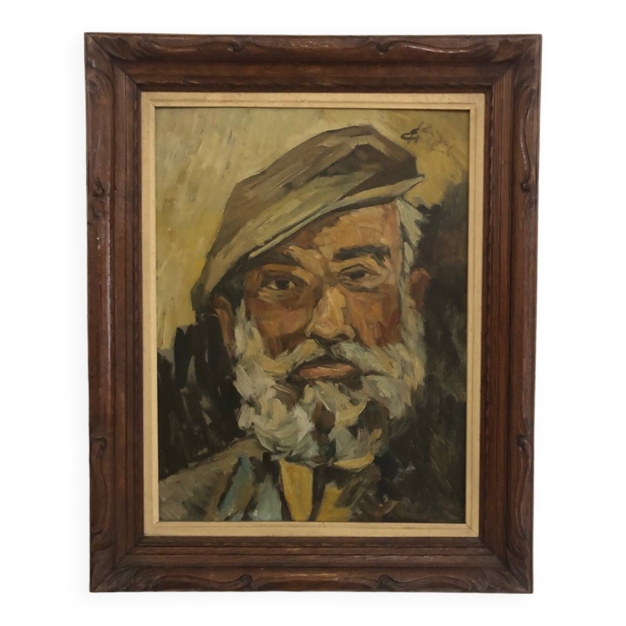 Oil on panel portrait of an old bearded man