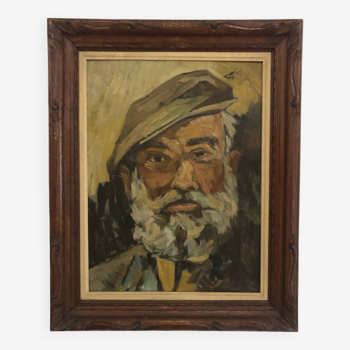 Oil on panel portrait of an old bearded man