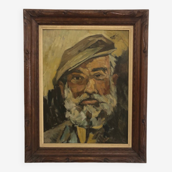 Portrait à l’huile sur panneau d’un vieil homme barbu