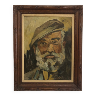 Oil on panel portrait of an old bearded man
