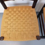 Pair of vintage Arts & Crafts chairs in the style of Antonio Calligaris in oak wood and rope from the 1970s.