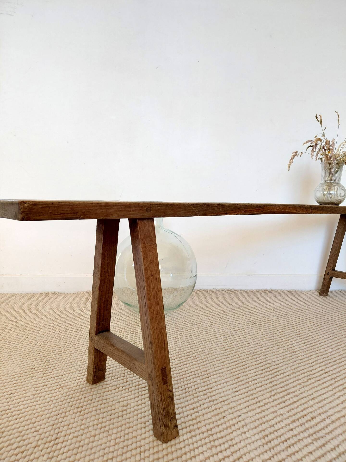 Large raw workshop bench with dowels - wabi-sabi spirit 175 cm